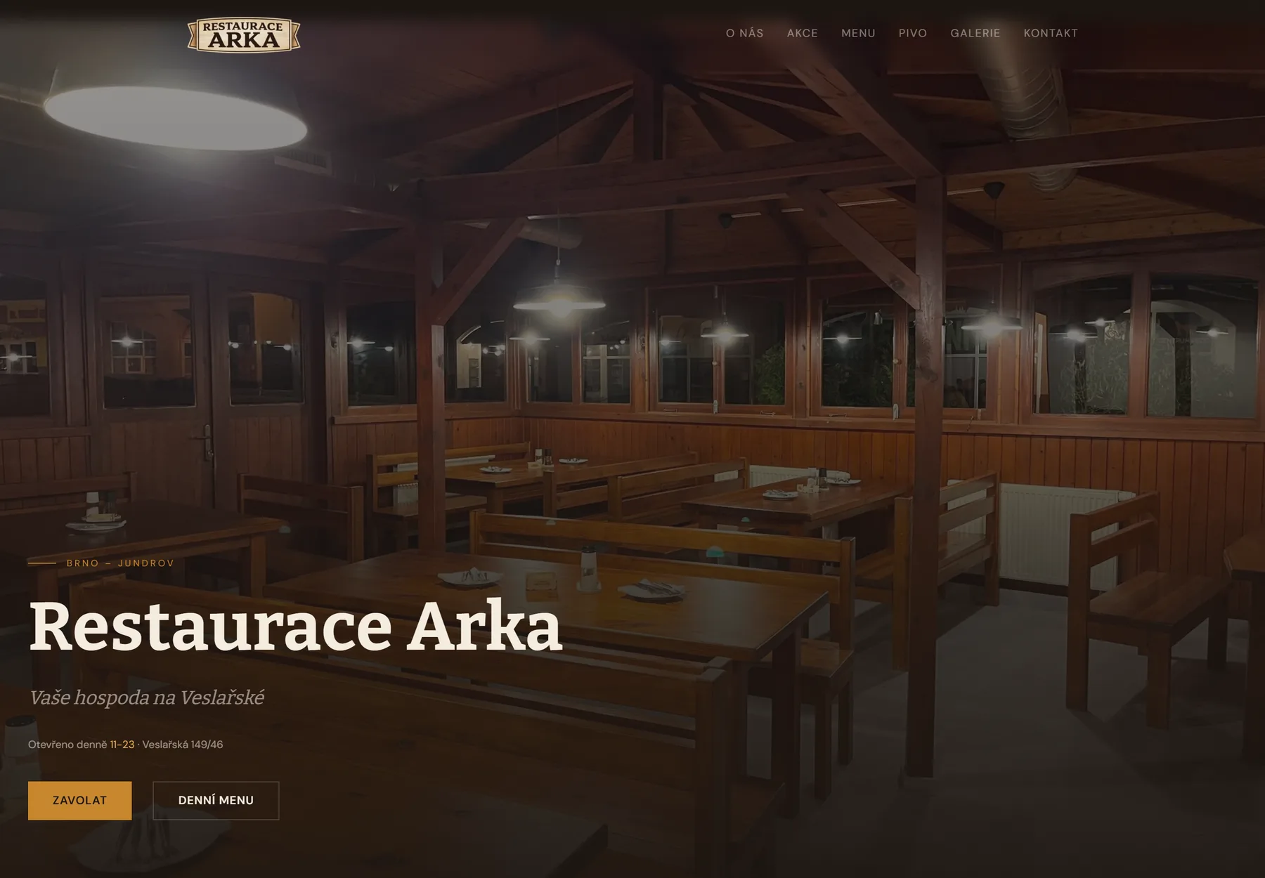 Úvodní stránka webu restauracearka.cz - Restaurace Arka